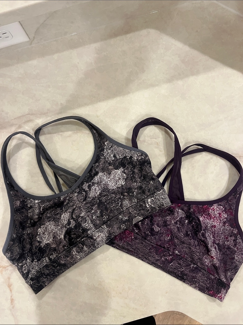 Women's Printed Sports Bras - Gray and Purple